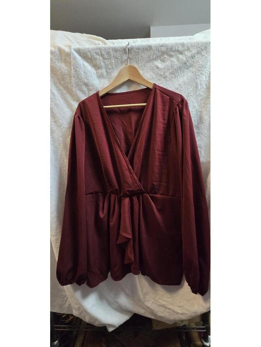 Never Worn Burgundy Wrap-Front Long Sleeve Blouse